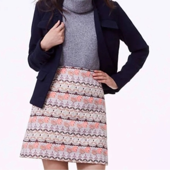 LOFT Shimmer Mosaic Shift Skirt Jacquard Print Mini size 0 - Picture 2 of 6